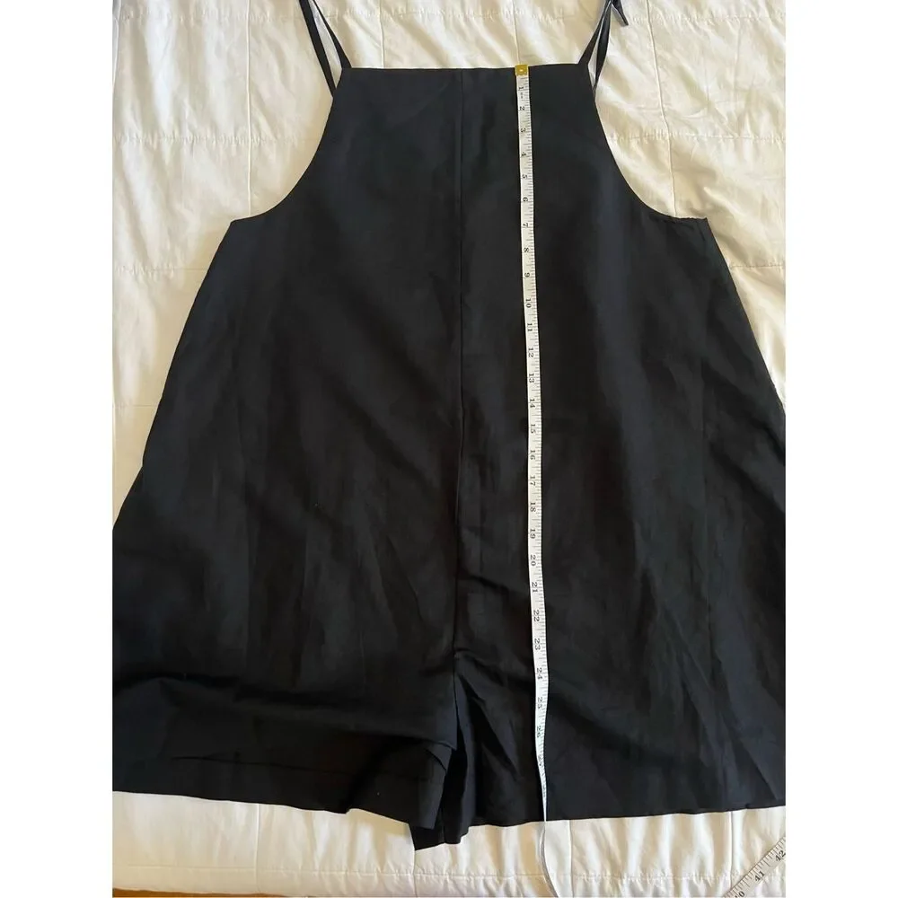 COS Black Tie-Shoulder Linen Blend Romper